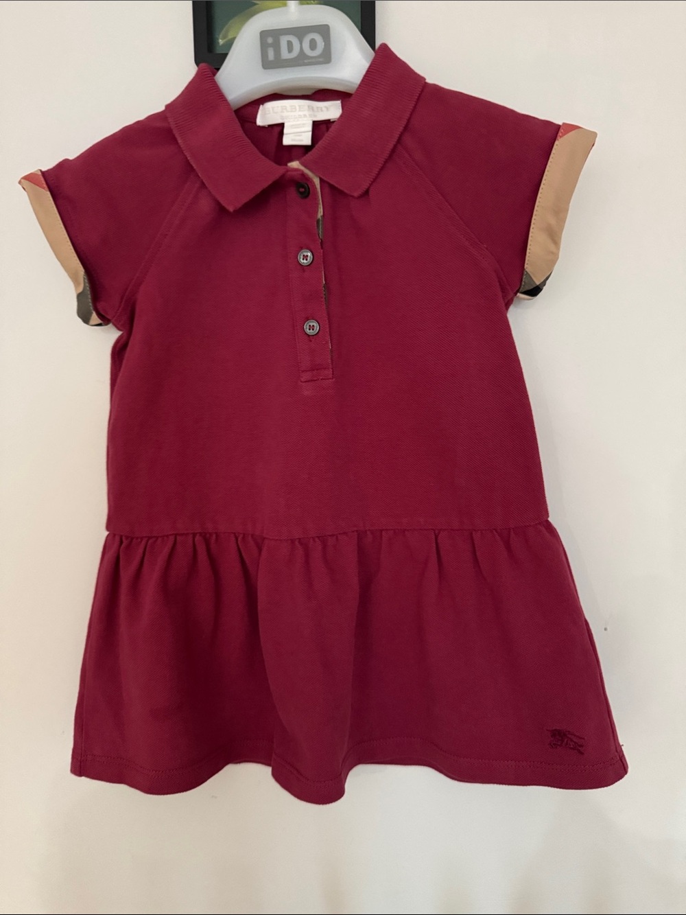 Burberry Girls cherry Polo Dress with Check Trim